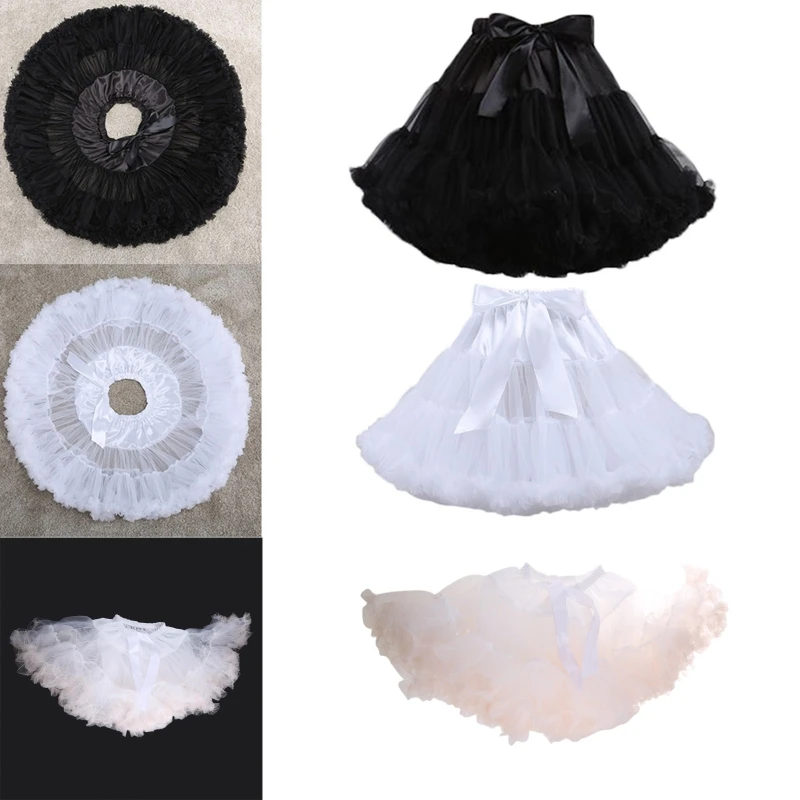 Women Elastic High Waist Ballet Sweet Puffy Tutu Skirt Satin Bowknot Mesh Tulle Fluffy Petticoat Dress Underskirt