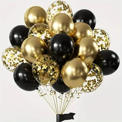 Black Gold Confetti Balloons 20/50 Pack 12 inch Black and Gold Metallic Latex Balloons For Birthday Graduation Celebration Party