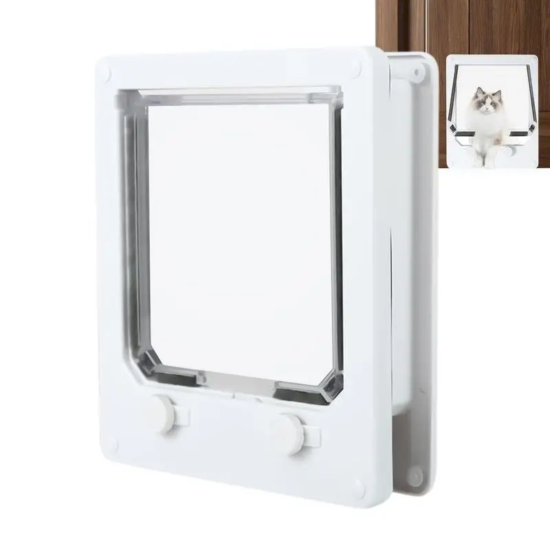 4 Way Cat Door Small Pet Door Locking Inside Dog Door Weatherproof Pet Exterior Bedroom Door for Pets Cats Puppy Kittens Puppies