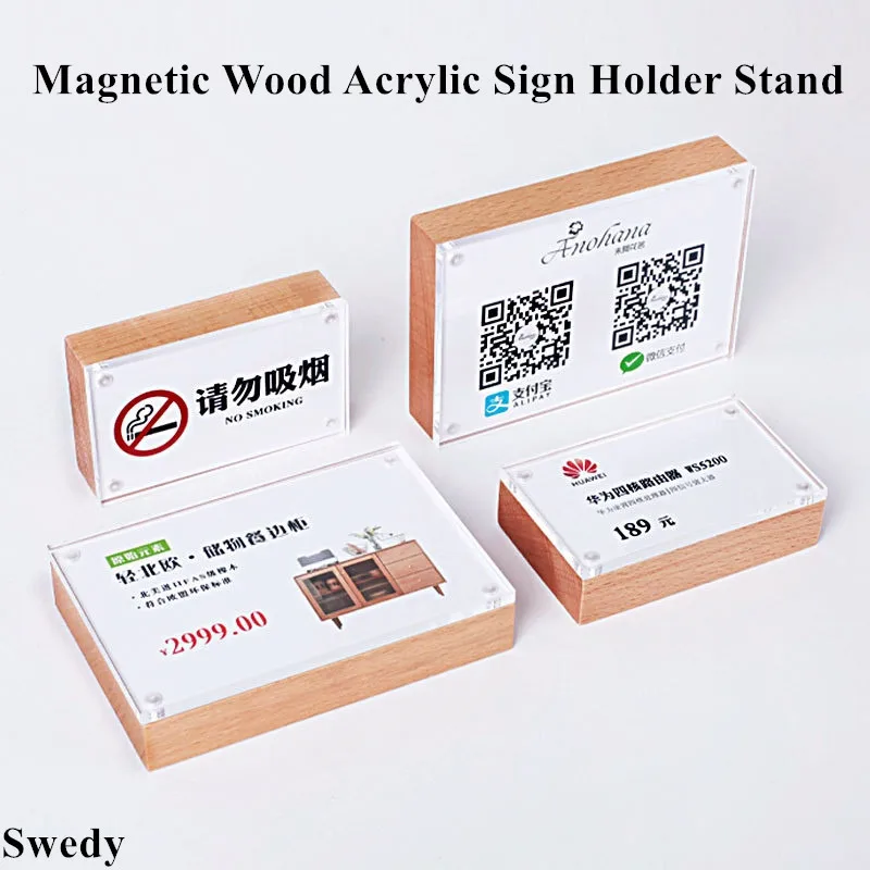 90x54mm Magnetic Acrylic Sign Holder Display Stand Photo Picture Frame Small Tabletop Plastic Price Label Paper Card Holder Tags