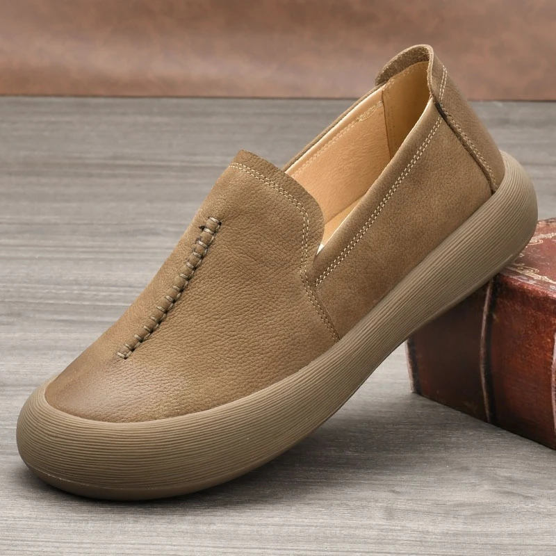 

Весенне-осенняя повседневная мужская обувь в стиле ретро. Удобная кожаная обувь на мягкой подошве. Нескользящие кожаные туфли на плоской подошве с говяжьей сухожильной подошвой.