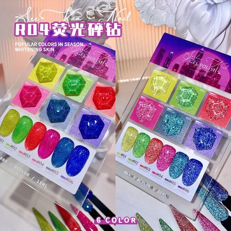 SEEKAA 6-teiliges Nagel-Gel-Nagellack-Set mit Glitzer-Pailletten, alles für Nagelkunst-Dekorationen, semi-permanentes Soak Off UV/LED-Lacke-Set