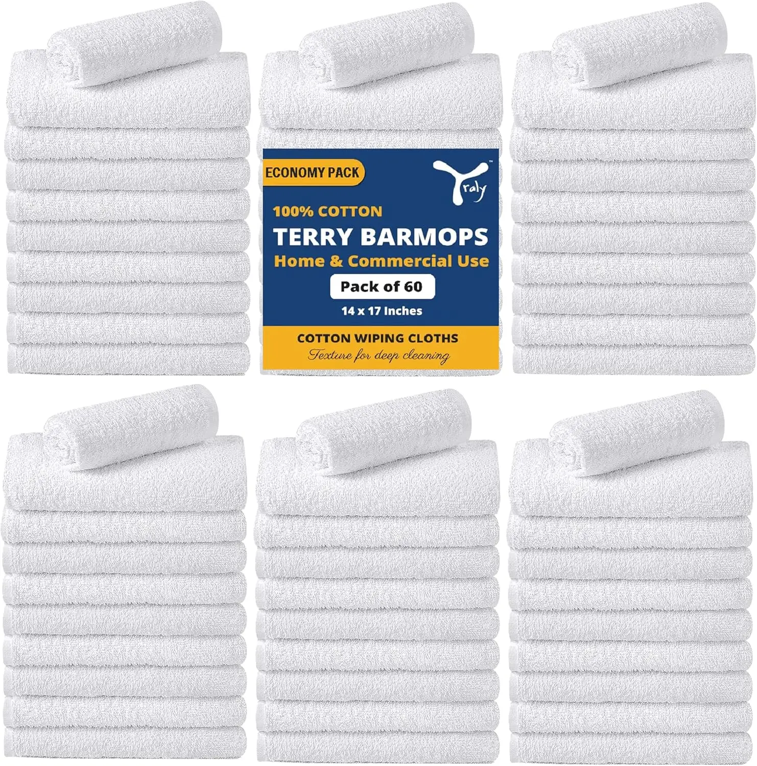 

Terry Bar Mop Towels (Pack of 60) – Absorbent and Quick Drying Commercial-Grade Cotton Cleaning Towels, Cleaning Rags for Kitche