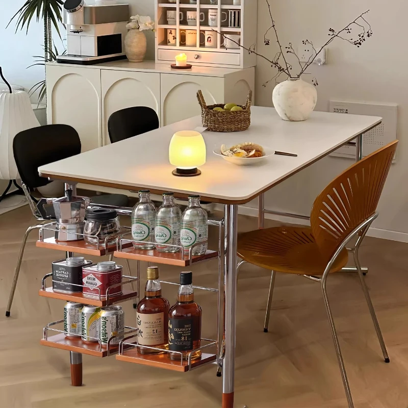 Medieval Bauhaus rock slab dining table rectangular small apartment household solid wood stainless steel white dining