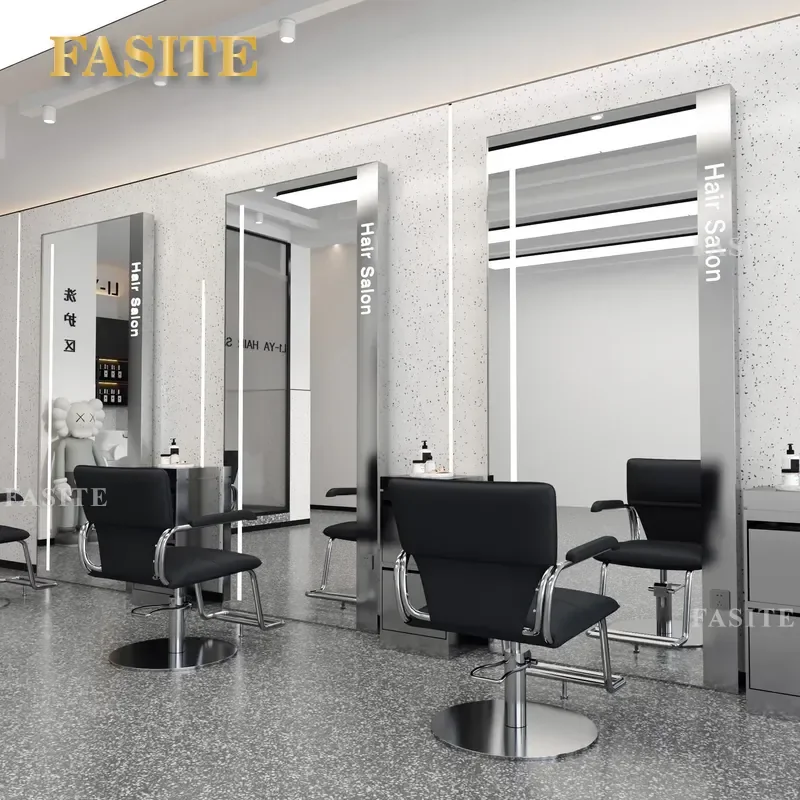 For Hair Mirror Table Single Double Sided Floor Standing No Punching With Shelf Base Studio Barber Shop Furniture