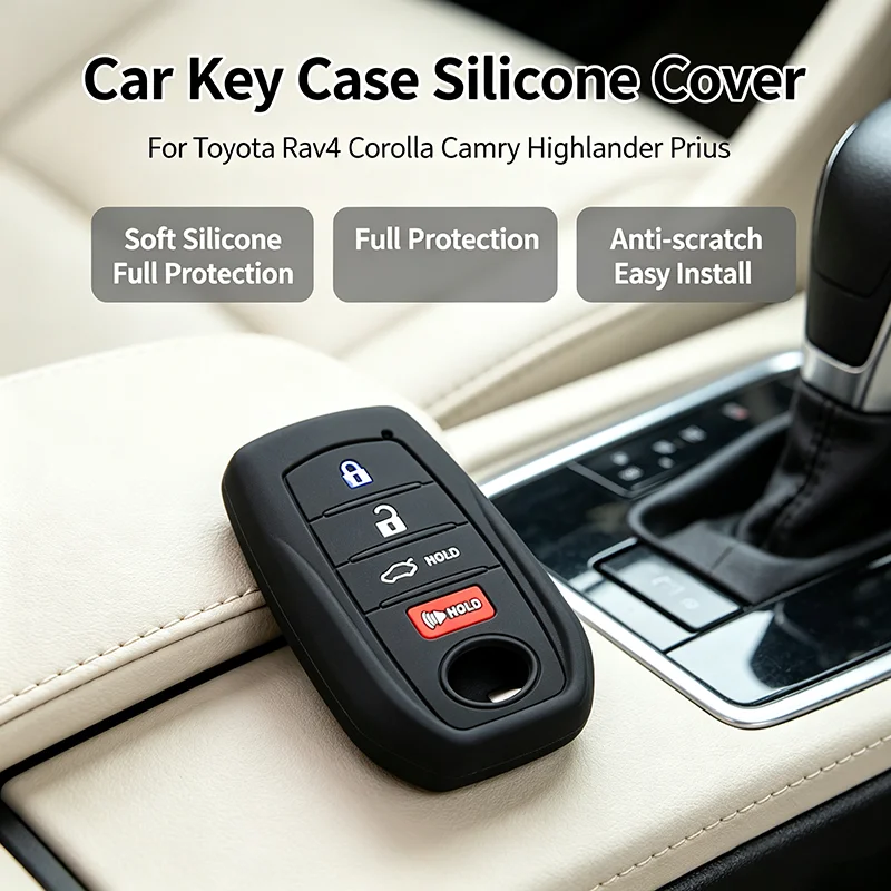 Silicone Car Key Cover Case for TOYOTA Sienna RAV4 VENZA Mirai Hybrid Vehicles Alphard PREVIA Voxy Remote 4 Buttons Key Replaces