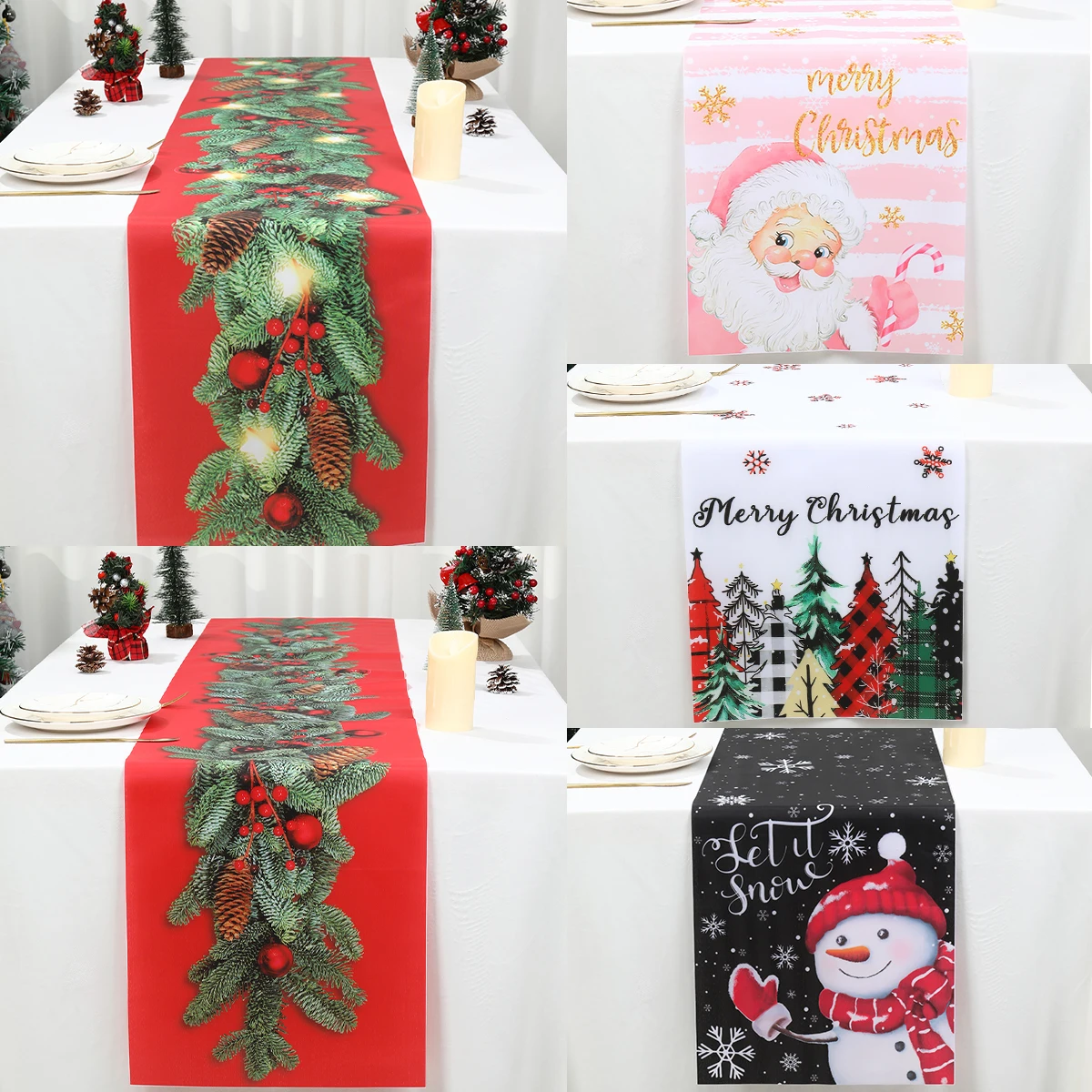 Christmas Table Runner Merry Christmas Decoration for Home Xmas Party Decor 2024 Navidad Notal Noel Ornament Happy New Year 2025