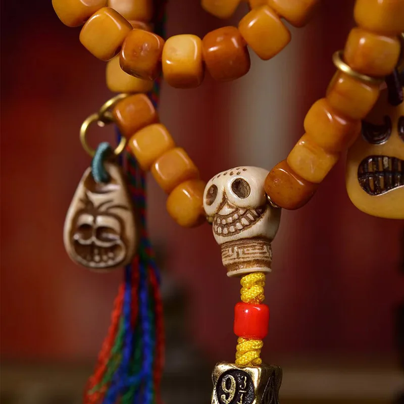 108 Of Backflow Buddha Square Beads Multi-Loop Bracelet Yak Bone Three-Way Accessories
