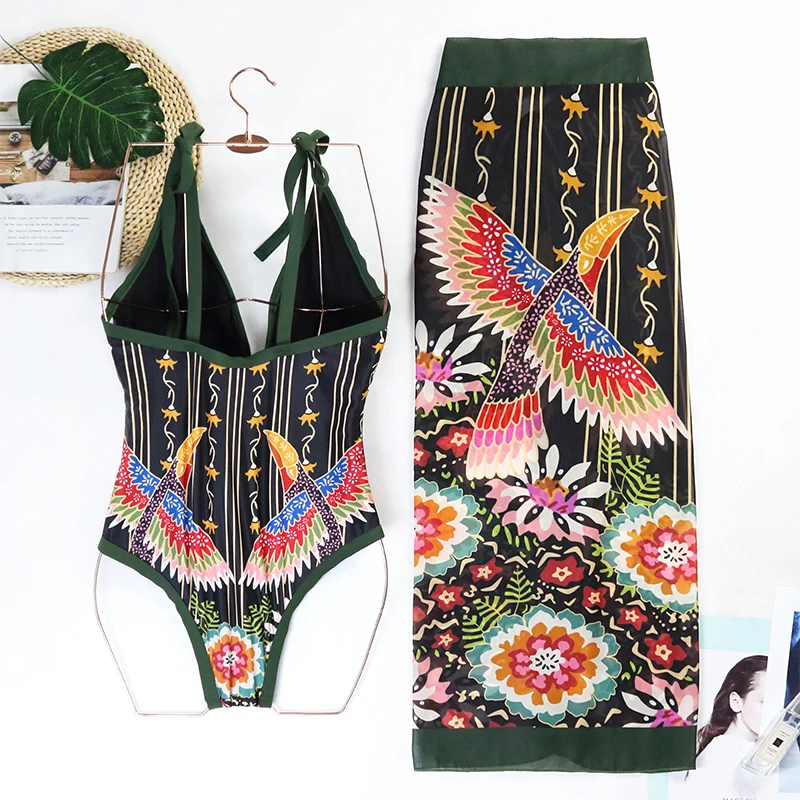 Drukowany Zestaw Bikini Sexy Push Up 2025 Damski Strój Kąpielowy Głęboki Dekolt V Brazylijski Strój Plażowy Jednoczęściowy Kostium Kąpielowy Spódnica Biquini