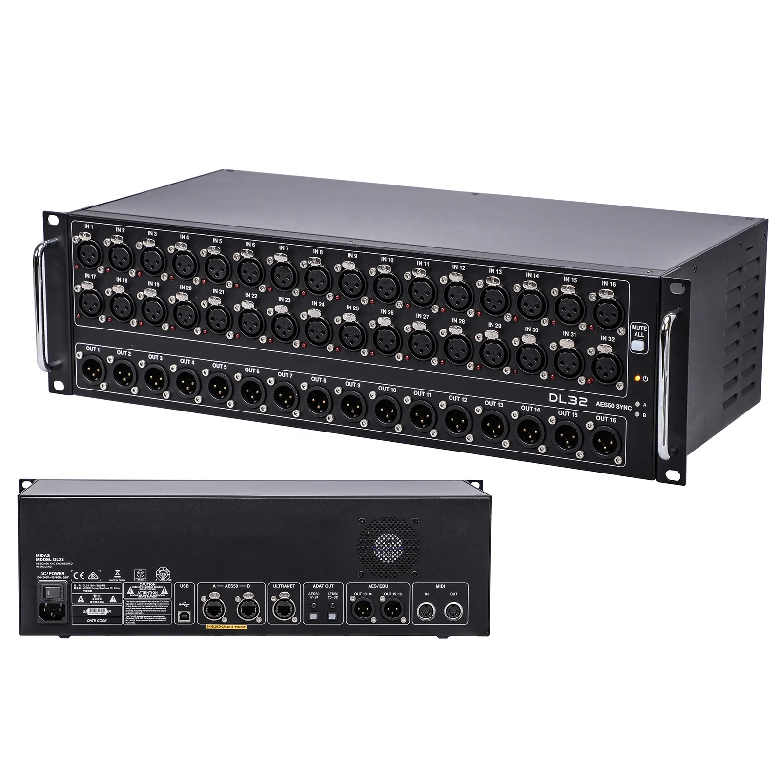Caixa de palco DL32 de 32 entradas e 16 saídas