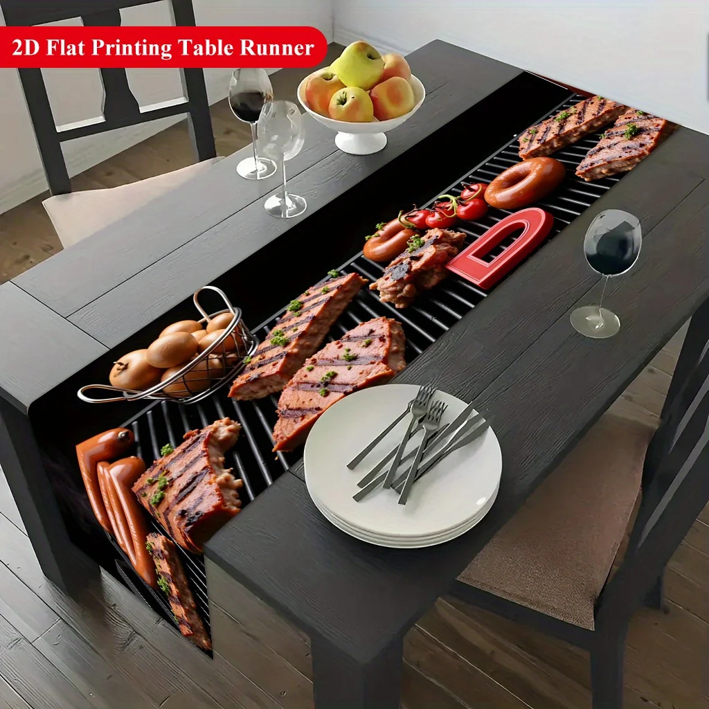 1 Piece of a Delicious Food-Themed Table Runner for Barbecue Grills, Suitable for Farmhouse Settings, Indoor Use, Kitchens, Celebrations, Table Decorations, Restaurant and Banquet Decoration Supplies