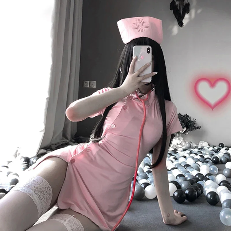 Women Sexy Lingerie Nurse Cosplay Erotic Costume Maid Outfit for Couple School Girl Pink White Kawaii Doctor Anime Roleplay