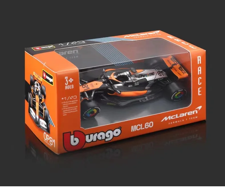 Bburago-Coche de aleación fundido a presión, modelo 1:43 F1, Mclaren F1, MCL60 2023 #4, #81 Lando Norris, Oscar Piastri, juguete coleccionable