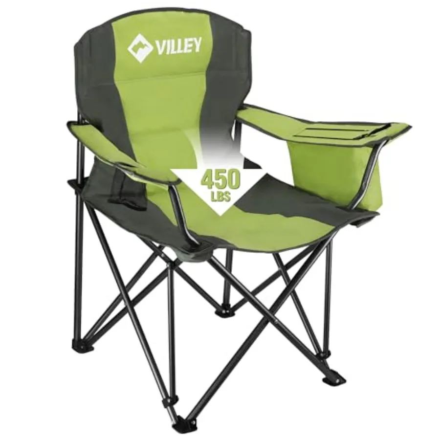 

Camping Chair, Oversized Folding Camp Chair, Portable Outdoor Chairs Support 450 LBS with Padded Seats, Cooler Bag, Cup Holder,