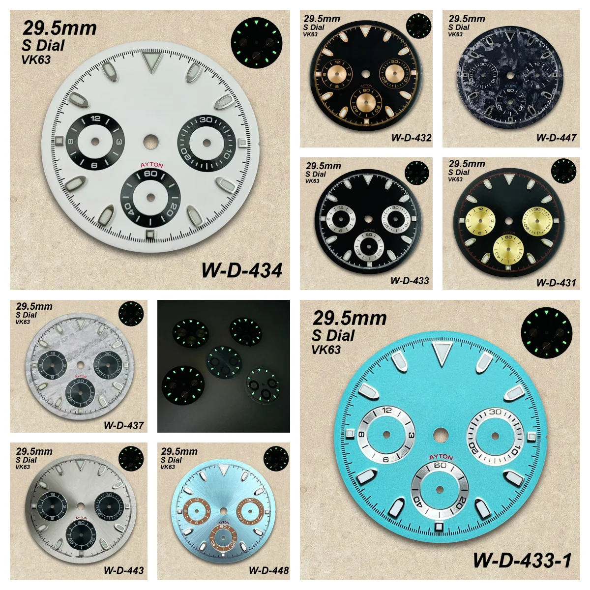 

29.5mm S Logo DTN Panda Dial Fit VK63 Movement Green Luminous High-Quality Dial Watch Modification Accessories