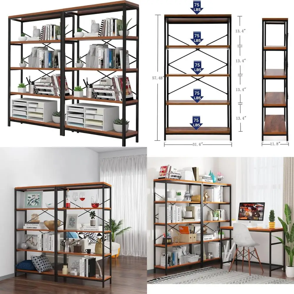 5-stufiges Metallleiter-Bücherregal-Set, 58 hohes Lagerregal, moderne Akzentmöbel, platzsparende Regaleinheit