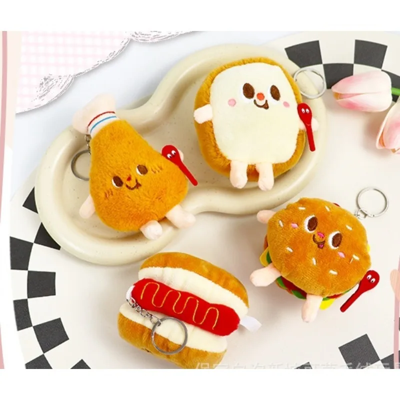 Porte-clés en peluche de dessin animé 8.5-10Cm, Toast, jambe de poulet, Burger, Hot Dog, cadeau créatif, pendentif de poupée, sac à dos en peluche, accessoires, jouet