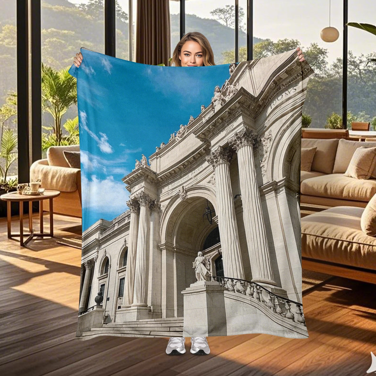 New York Public Library Landmark Pattern Blanket A Wonderful Gift For Friends And Family Soft And Visually Appealing Design