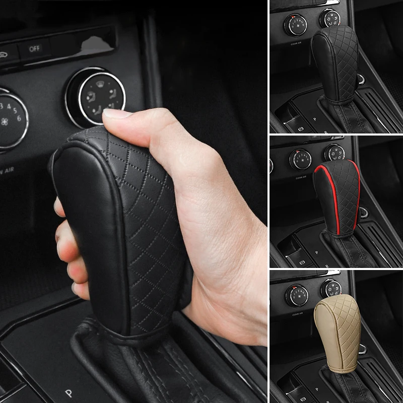 Car Gear Shift Cover Leather Universal Car Gear Knob Cover Anti-Slip Hand-Stitched Shift Lever Protector Auto Interior Accessory
