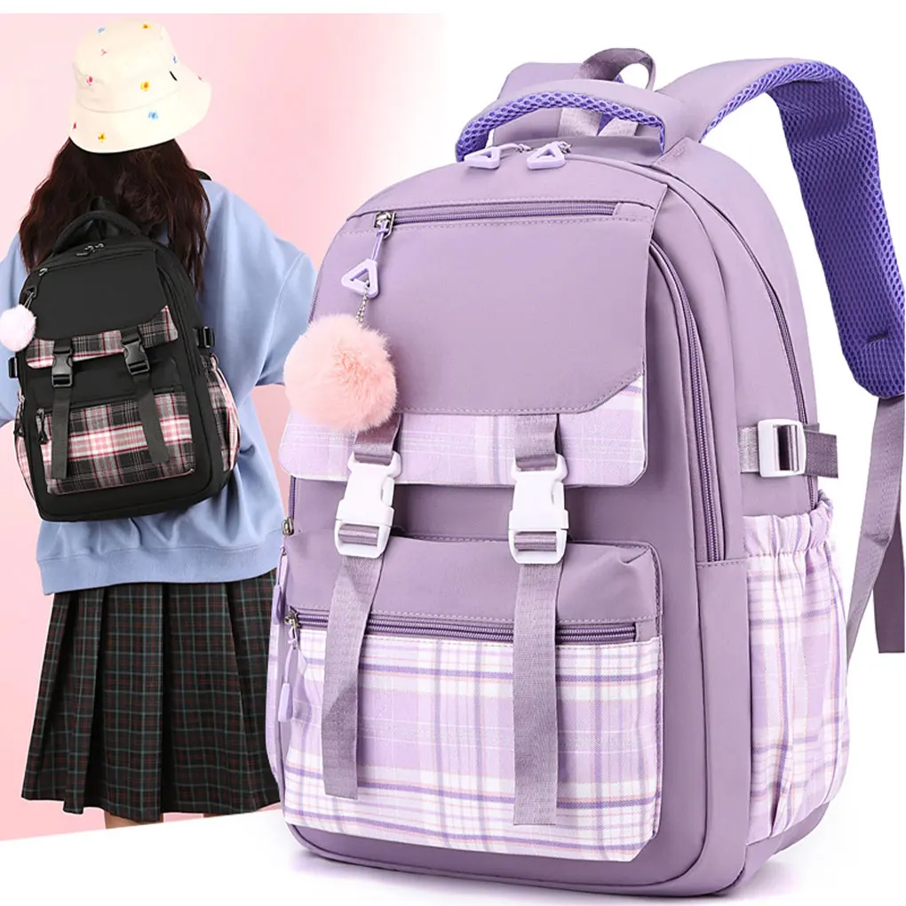 Tas Ransel Wanita Model Splicing Modis, Praktis Dipasang di Koper, Resleting Aman, Segar, Cocok untuk Perjalanan, Ransel Anak 2