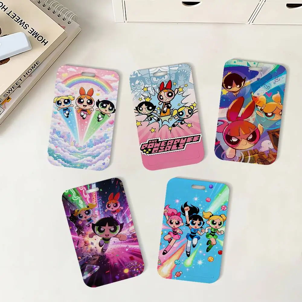 Cartoon The P-Powerpuff Girls Cute ID Badge Holder With Lanyard Neck Strap For Office School Name Card Credentials Case