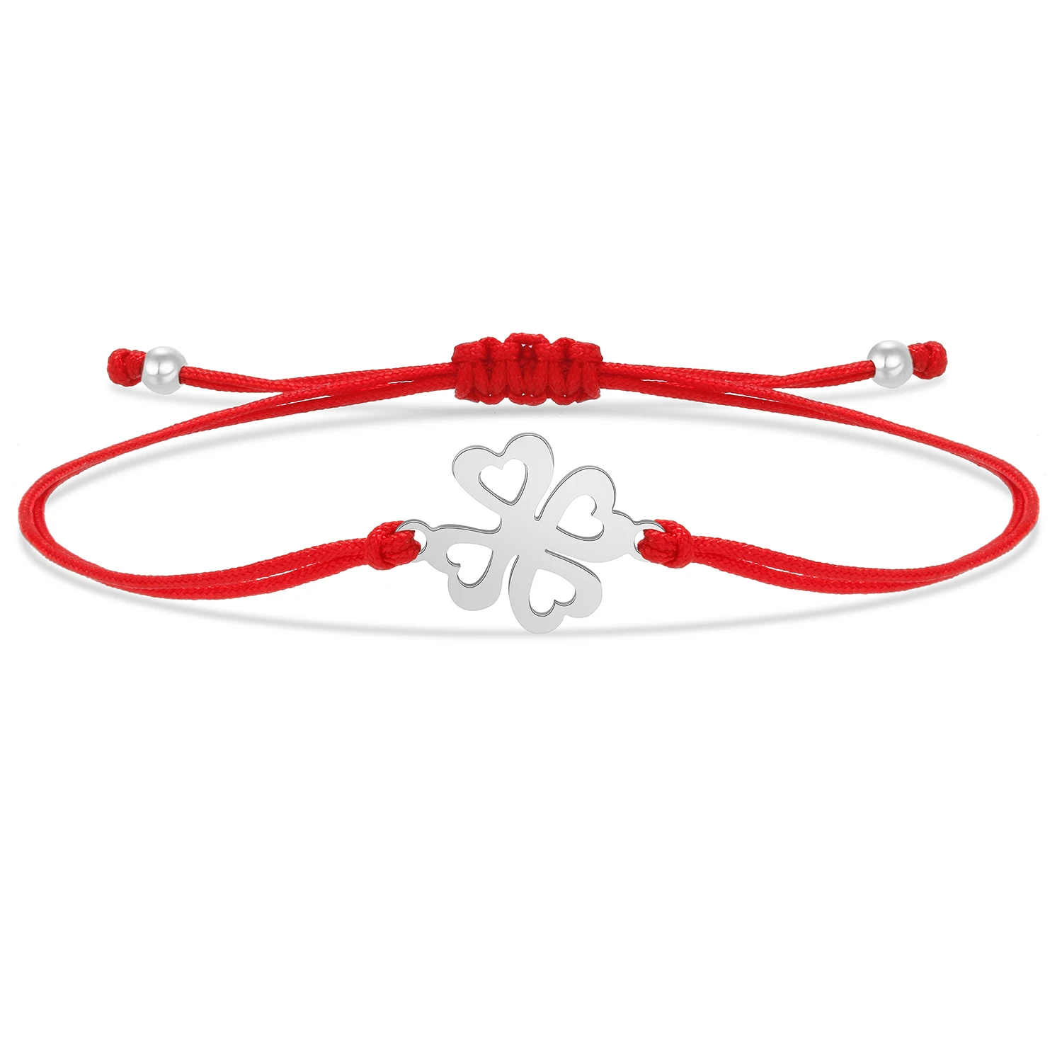 Gold-plated Stainless Steel Delicate Polish Four Leaf Clover Charm Bracelet Women Girl 2022 New Fashion Heart Red String Jewelry