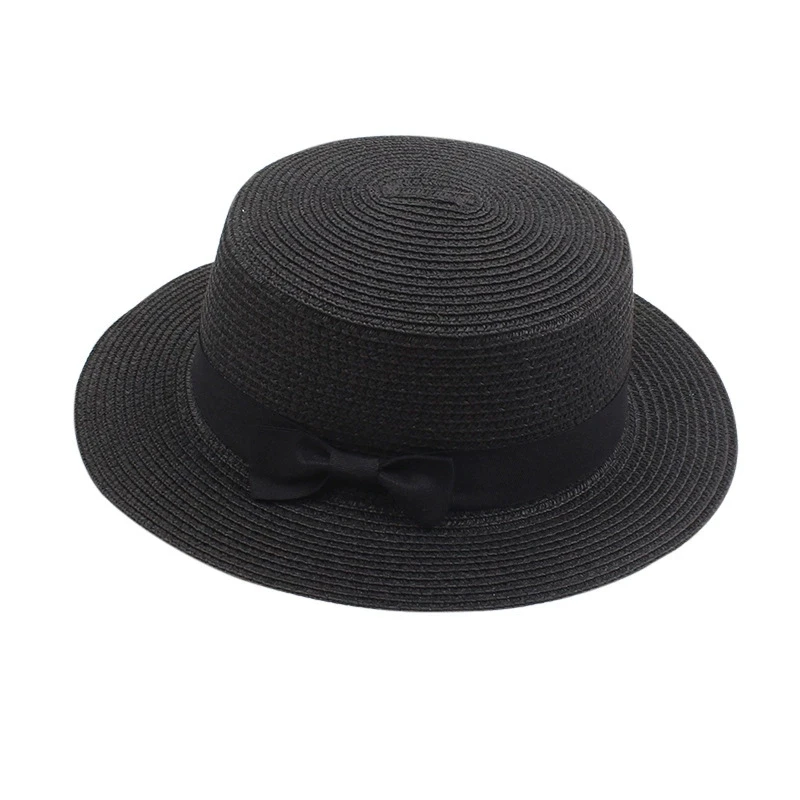 Damen-Sommerhut im britischen Stil, einfacher Strohhut mit kleiner Krempe, koreanischer Stil, Schleifenknoten, flacher Sonnenhut, beliebter Damen-Strohhut – Detail 10