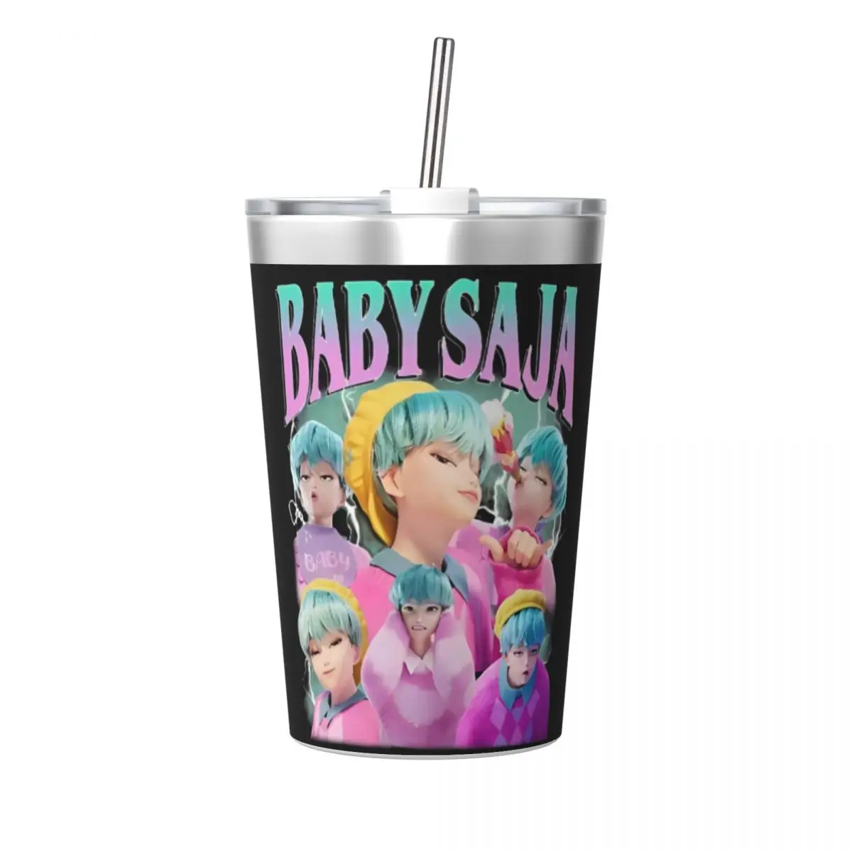 

Kpop Demon Hunters Baby Saja Bootleg 12oz Mugs Tumbler for Kids Stainless Steel Double Wall Vacuum Insulated Cup With Straw