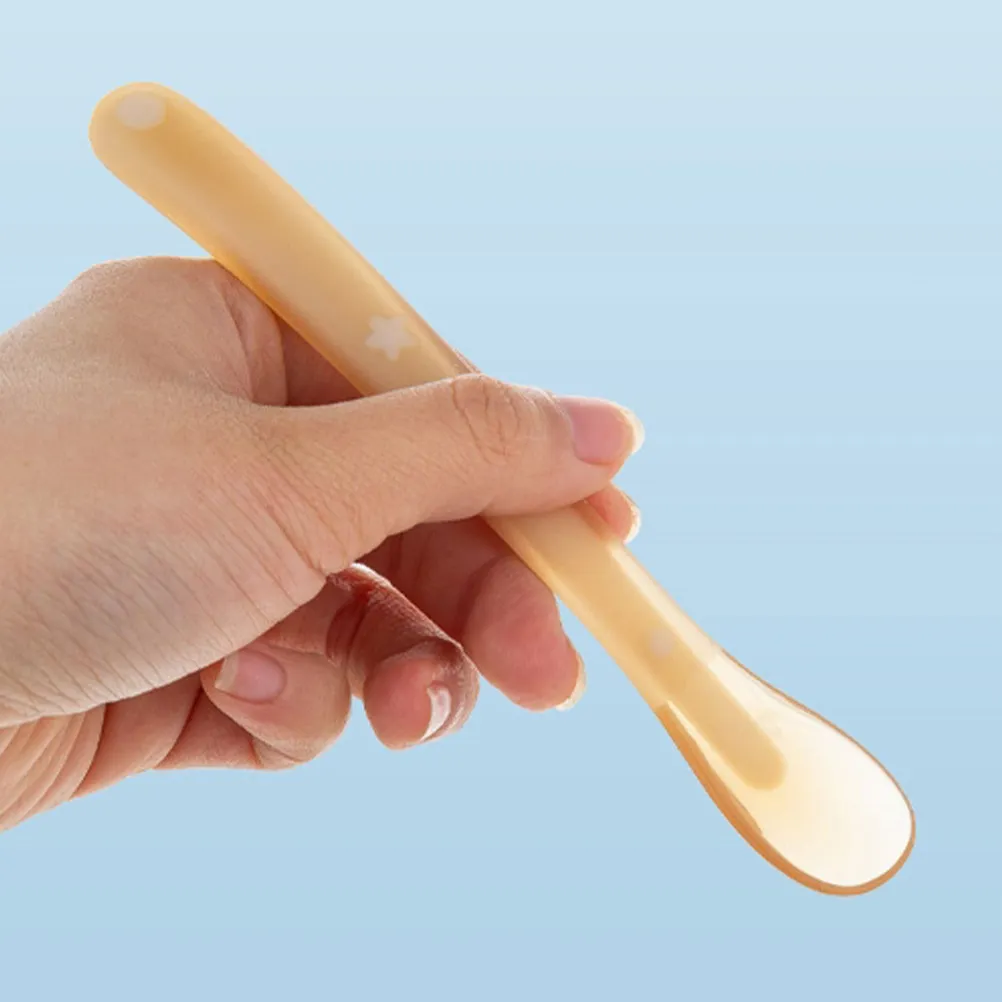 

Infant Feeding Spoon Silicone Soft Material Ergonomic Design for Baby LED Weaning Toddlers Light Yellow Silicone Spoon Baby