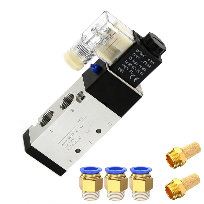 

Pneumatic solenoid valve 4V310-10 2-position 5-way control air gas solenoid valve 12V 24V 110V 220V 4mm-12mm hose connector