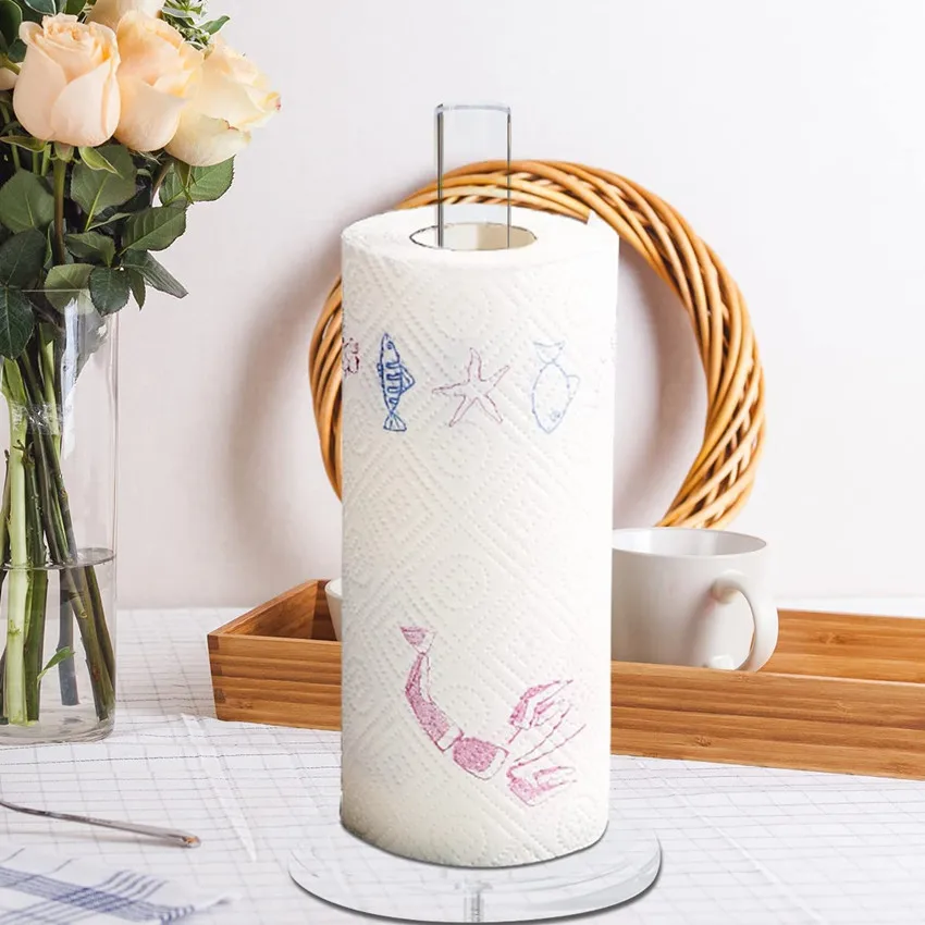 

Transparent Tissue Paper Holder Bathroom Towel Stand Countertop Acrylic Vertical Storage Stand For Kitchen Organization