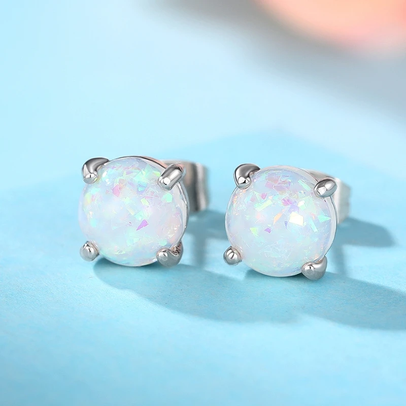 Huitan Dainty Simulated Opal Stud Earrings for Lady Simple Versatile Ear Piercing Earrings Daily Wear Exquisite Women Jewelry