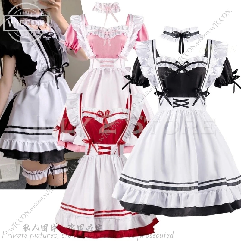 Maid Apron Lolita Halloween Costume Cosplay Black Red Pink Dress S-5XL Lovely Maid Christmas Kawaii Dating Outfit Disguise Woman