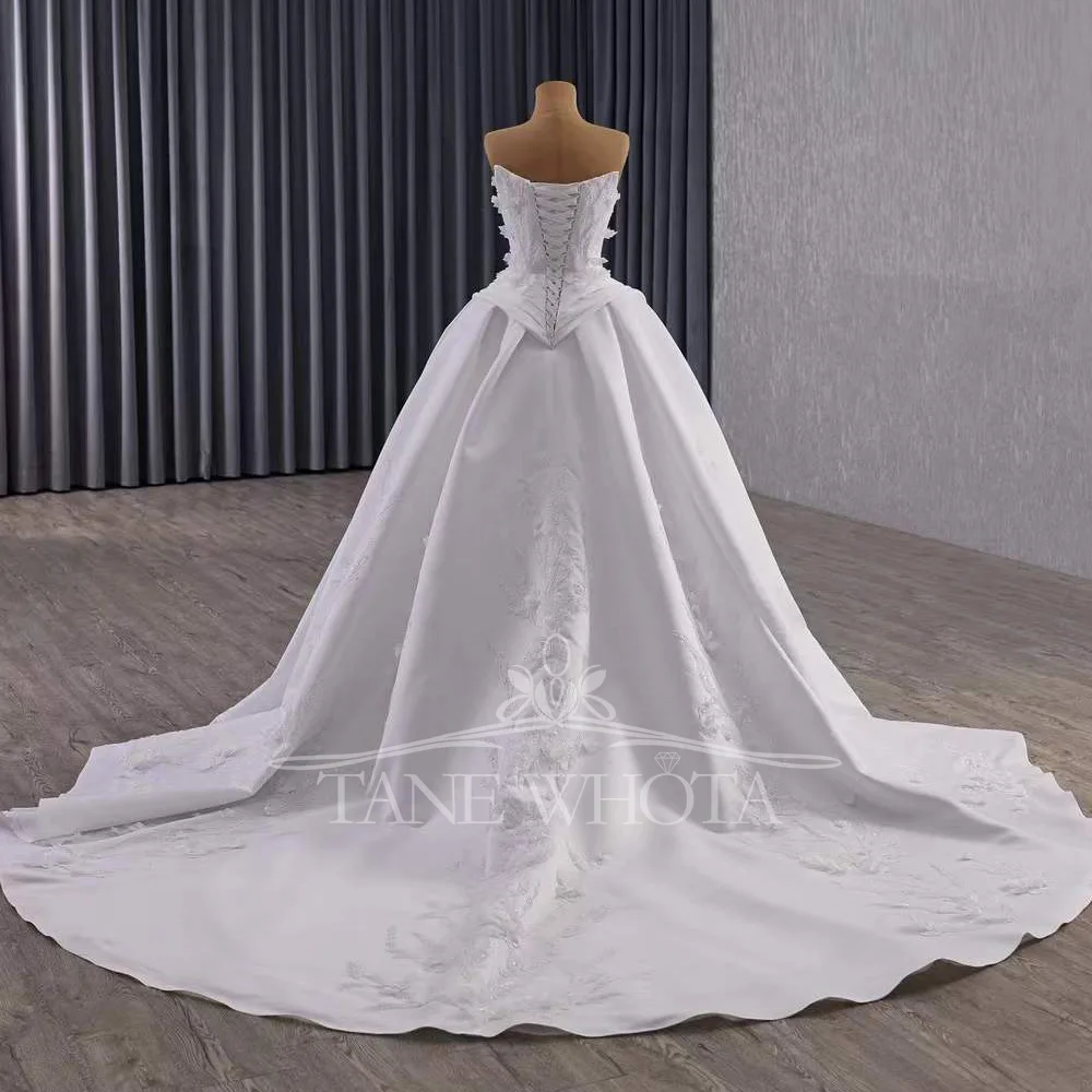 Vestido de casamento sem alças com renda nas costas vestidos de noiva com miçangas apliques de lantejoulas personalizáveis