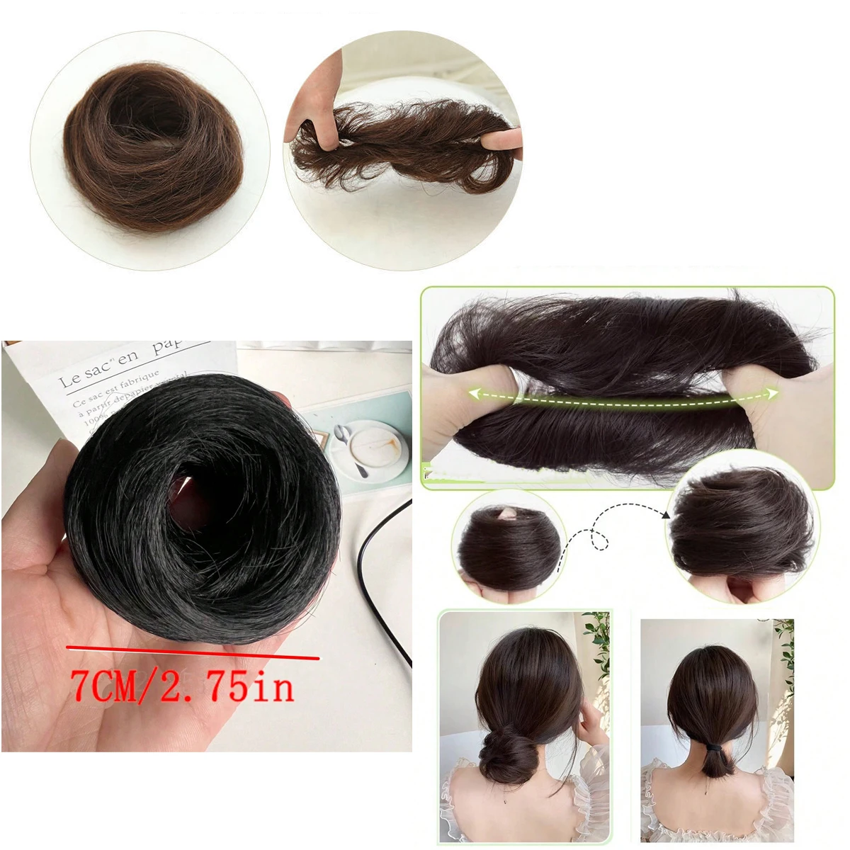 Easy Wear Synthetic Updo Wig Hair Elegant Straight Chignon Bun Hair With Rubber Band Heat Resistant Fiber Ponytail Hairpieces image 3