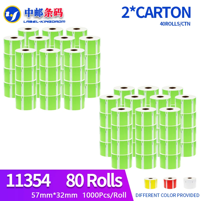 

80 Rolls Dymo Compatible Green 11354 Label 57mm*32mm 1000Pcs for LabelWriter 400 450 450Turbo Printer Seiko SLP 440 450