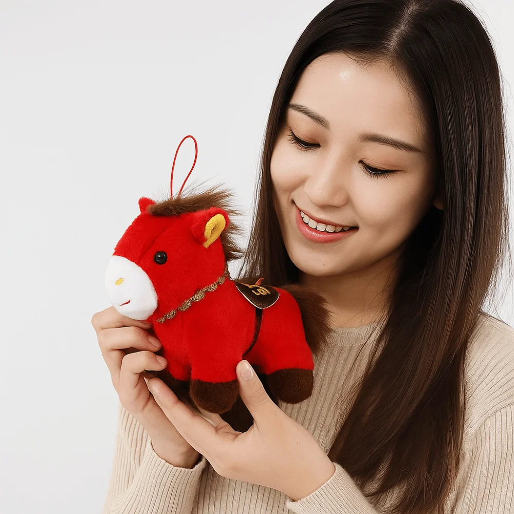 Funny Cartoon Pony Pendant Mascot Dolls Steed Doll Plush Horse Keychain Fluffy Soft Stuffed Animal Keyring Birthday Gift