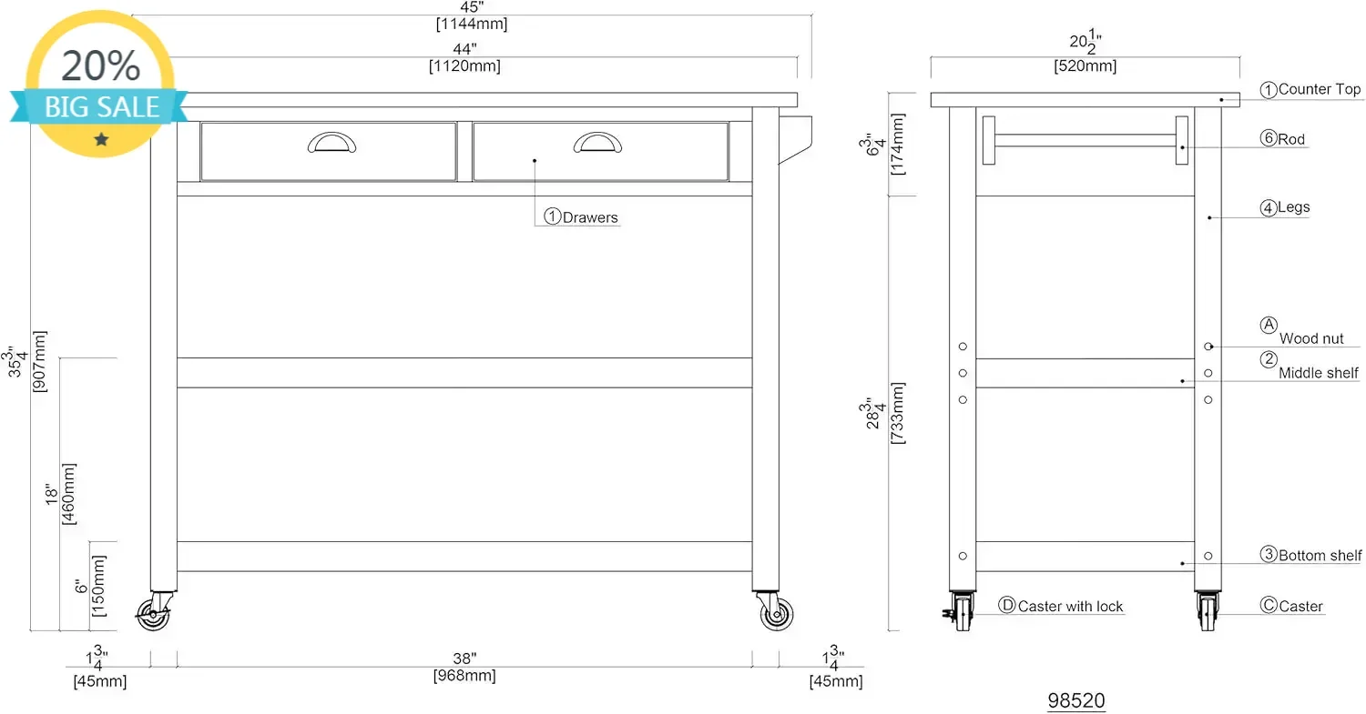 BestsellerBestsellerXMSJ-Sale Boraam Sonoma Kitchen Cart, Barnwood Wire-Brush