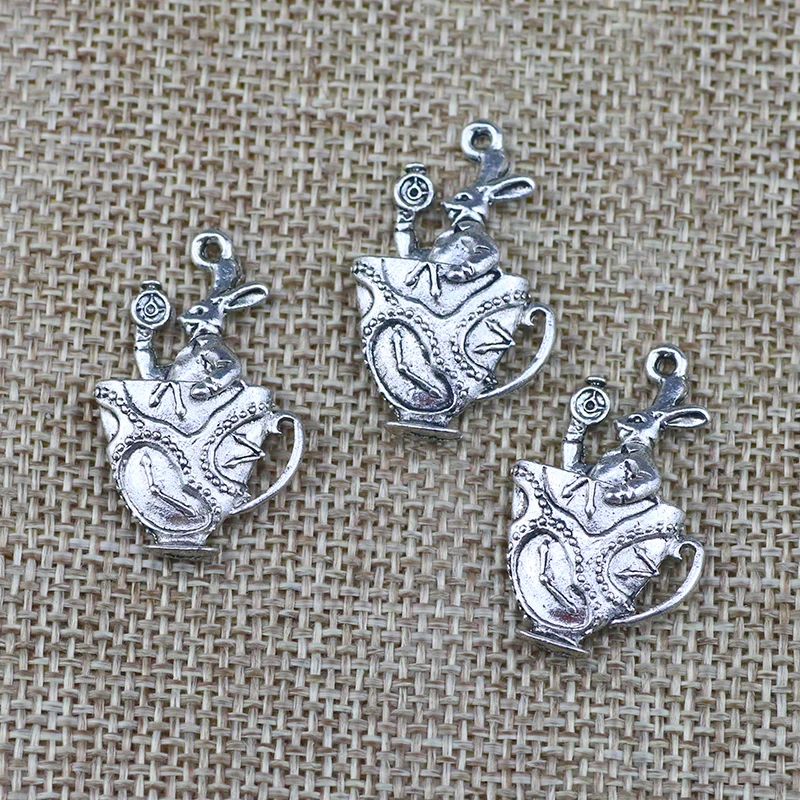 4 Pieces 18*30mm Mixed Alloy Antique Silver Color Rabbit Cup Charms Vintage Pendant Accessory For DIY Jewelry Making