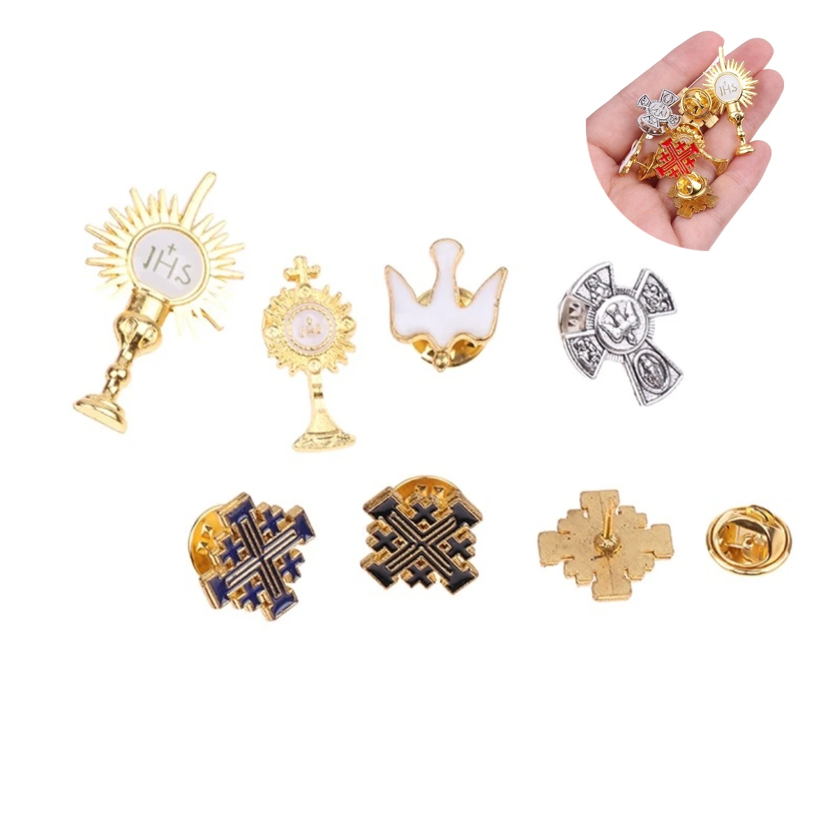 1pc Kreuz Frieden Taube Brosche Abzeichen religiöse katholische christliche Jerusalem Zink legierung Schmuck Kirche Halo Geschenke