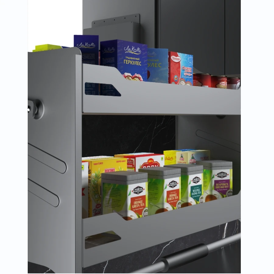 Modern Two-Layer Pantry Organizer Iron Lift Basket Pull Down Cabinet Design for Kitchen Installation