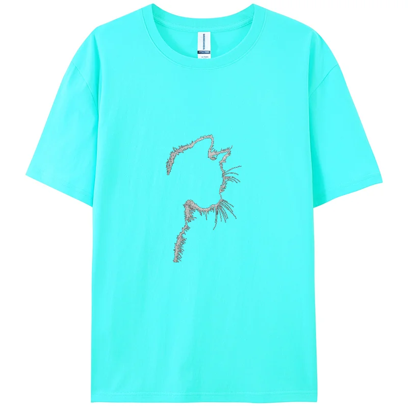 Hand Painted Cat Stick Figure Print 100% Cotton Women's T-Shirt Summer Loose High Quality Short Sleeve Casual Simple Top Tee