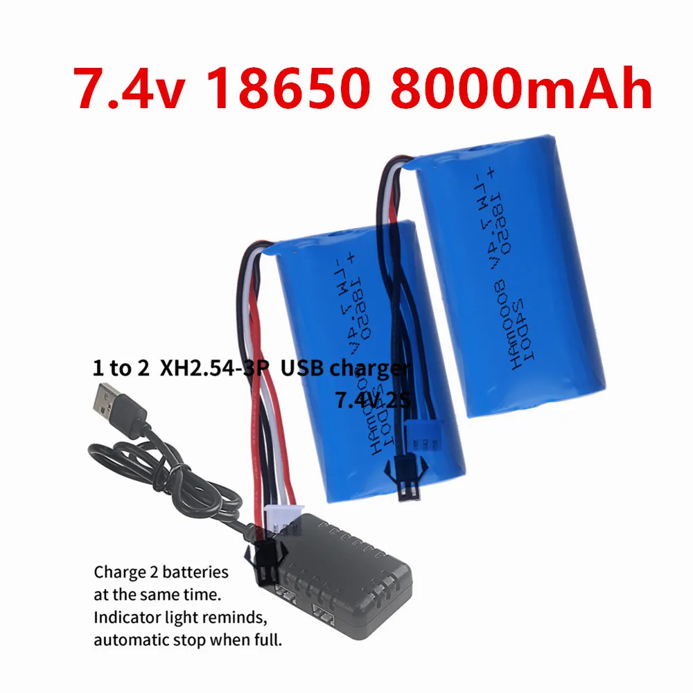 Li-ion Battery 7.4V 8000mAh 18650 SM-2P for WPL MN99S D90 U12A S033g Q1 H101 Parts 7.4V Battery Rc Boats Cars Tanks Drones Parts