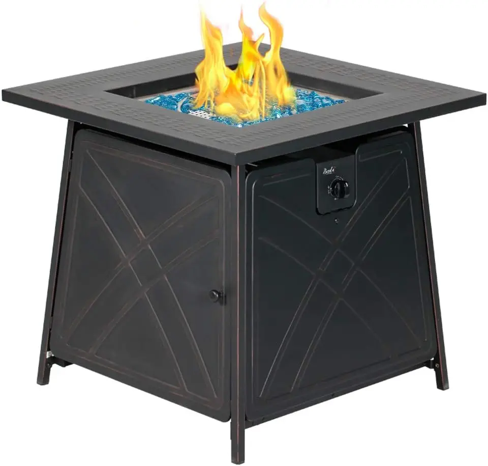 

BALI OUTDOORS Gas FirePit Table, 28 inch 50,000 BTU Square Outdoor Propane Fire Pit Table with Lid and Blue Fire