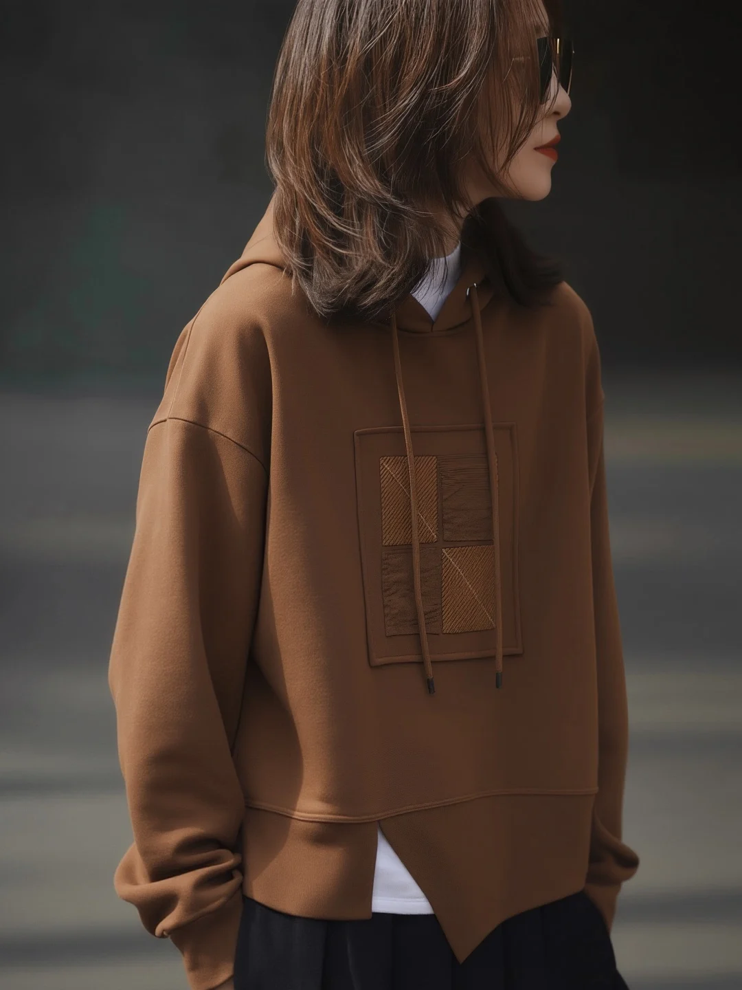 

Casual Coffee Color Blo Design Winter New Faionable Women's Sweatirt Irregular Hemline Comfortable Breathable Long Sve