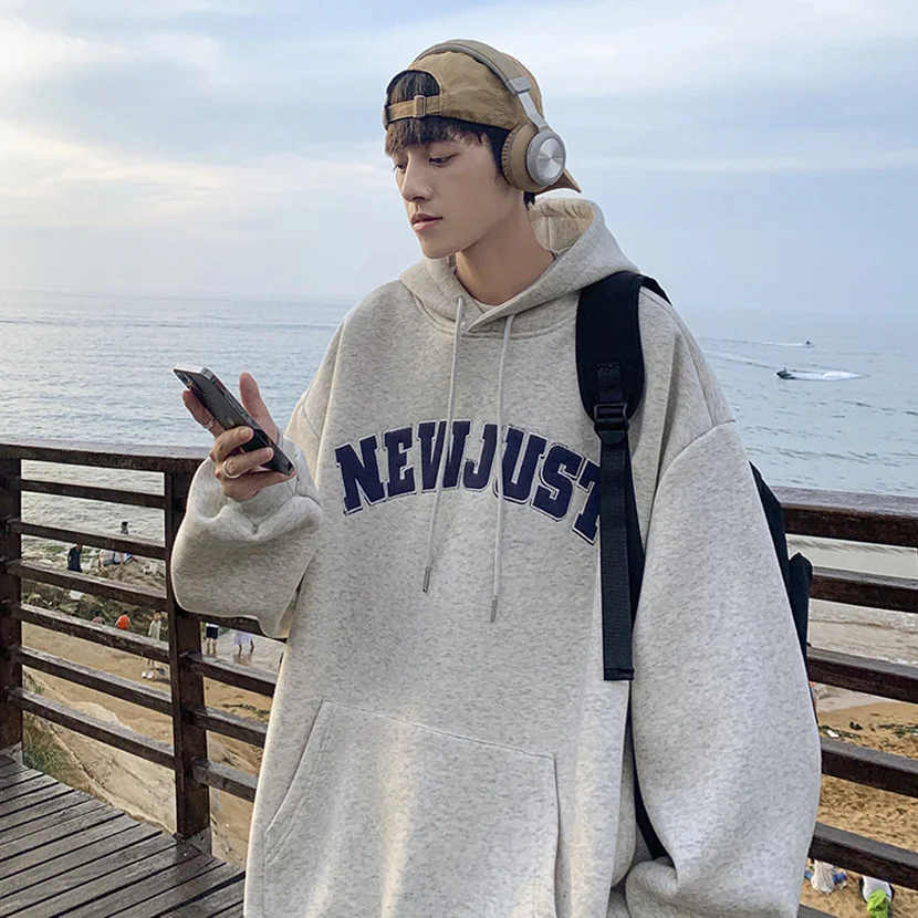 

Мужская толстовка оверсайз с буквенным принтом, повседневная куртка, весна-осень, новая свободная спортивная кофта, модная уличная одежда для молодежи