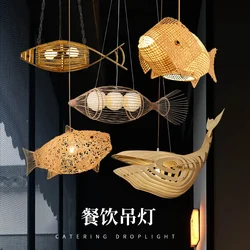 Carp Lantern New Chinese Restaurant Chandelier Coffee Shop Creative Fish Japanese Sushi Southeast Asia bamboo Pendant Light