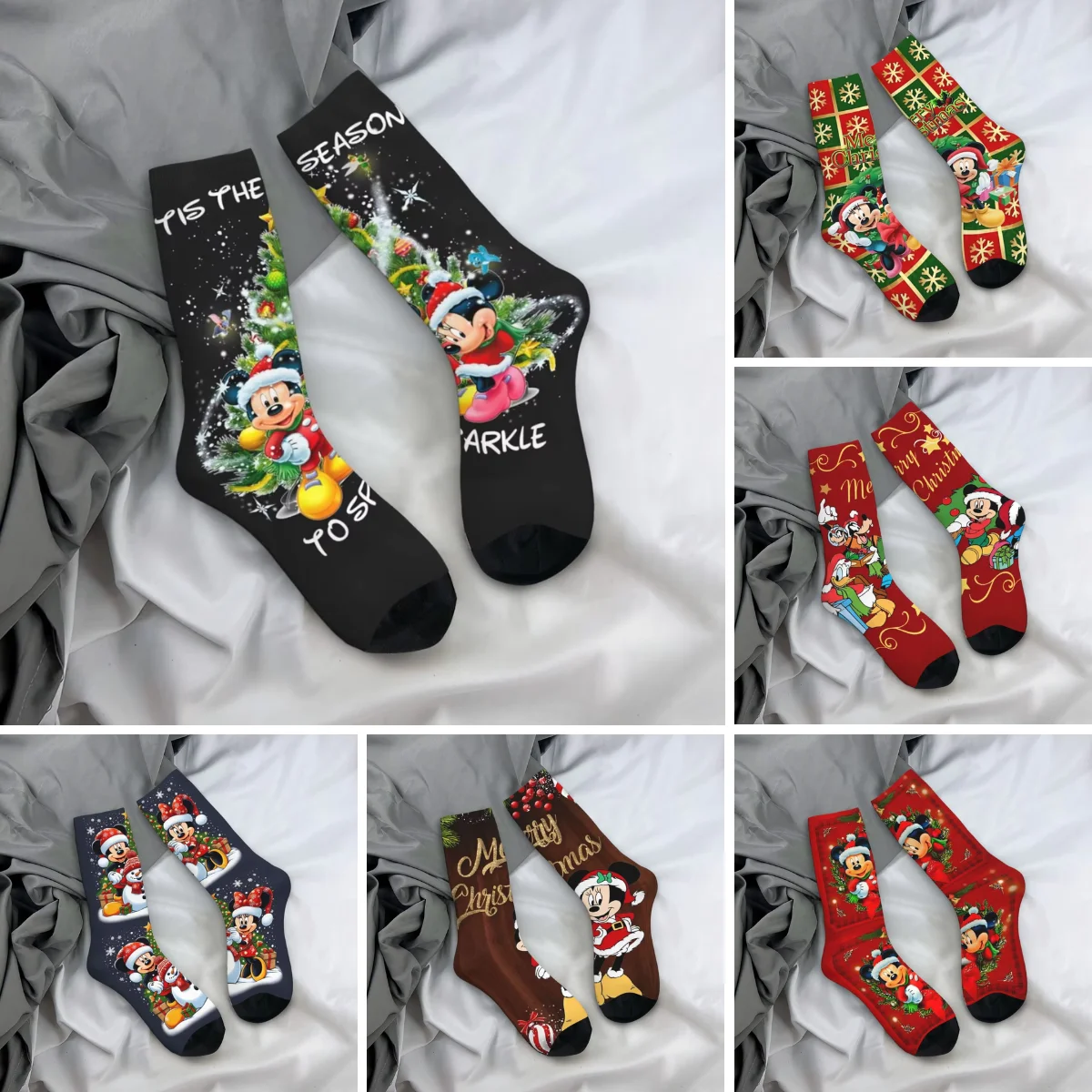 Christmas Mickey Minnie Mouse Stockings Men Socks Soft Trendy Socks Autumn Climbing Anti Bacterial Design Socks Birthday Present