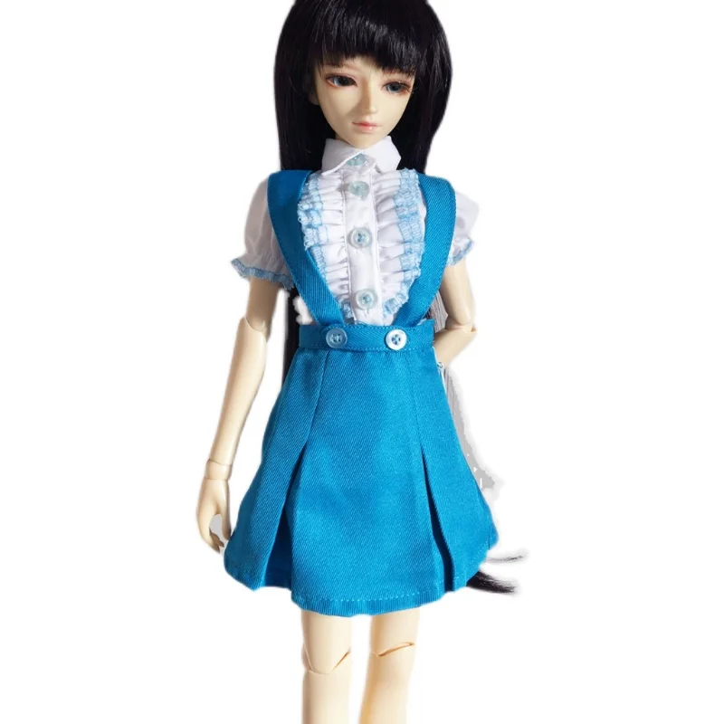 

BJD Blue Dress Suspender Skirt Outfits Clothing For 1/4 1/3 24” Tall Girl MSD SD13 DK DZ AOD DD Doll Wear