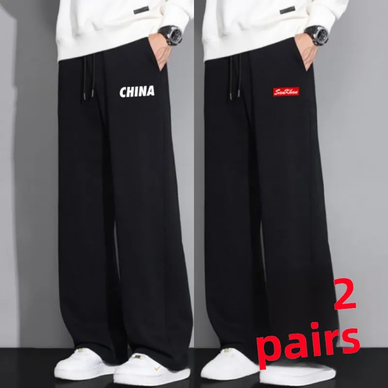 

Модные свободные брюки прямого кроя с принтом больших размеров, мужские повседневные тонкие универсальные брюки на резинке для отдыха